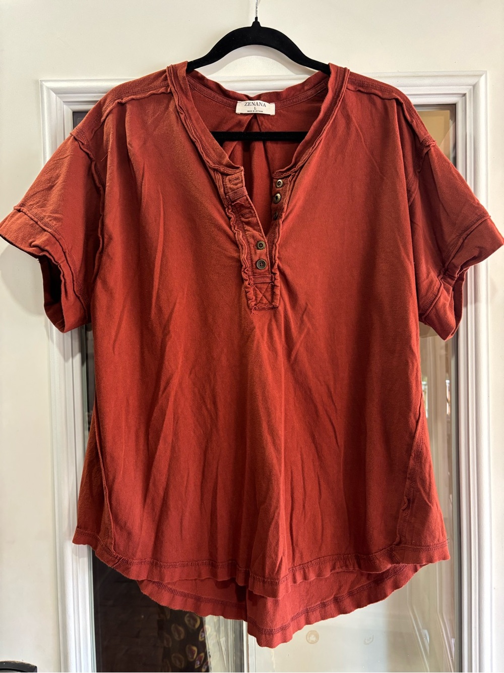 Zenana Outfitters Burnt Orange Short-Sleeve Henley Top